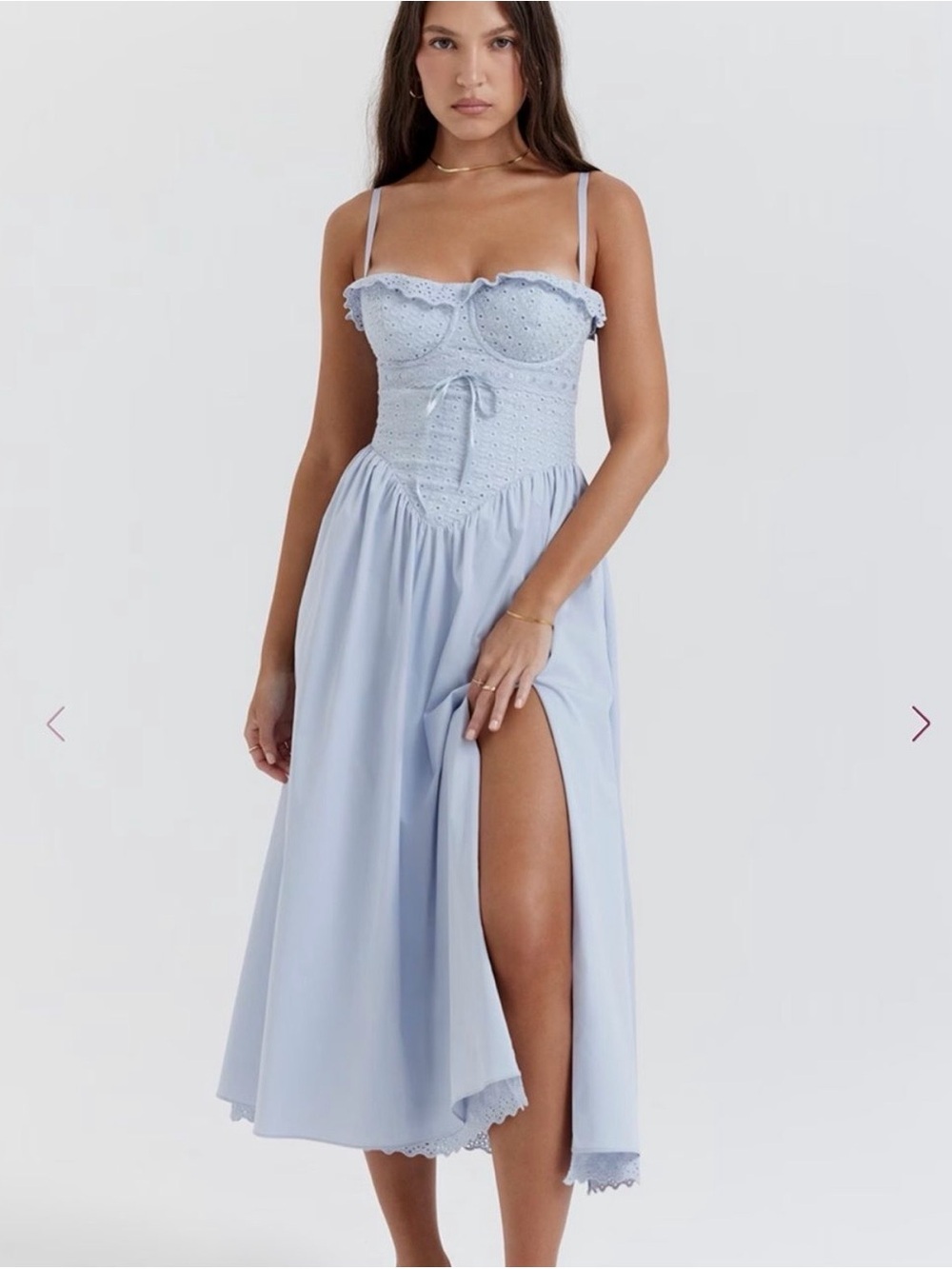 House of CB Light Blue Lace-Trim Bustier Midi Nightdress